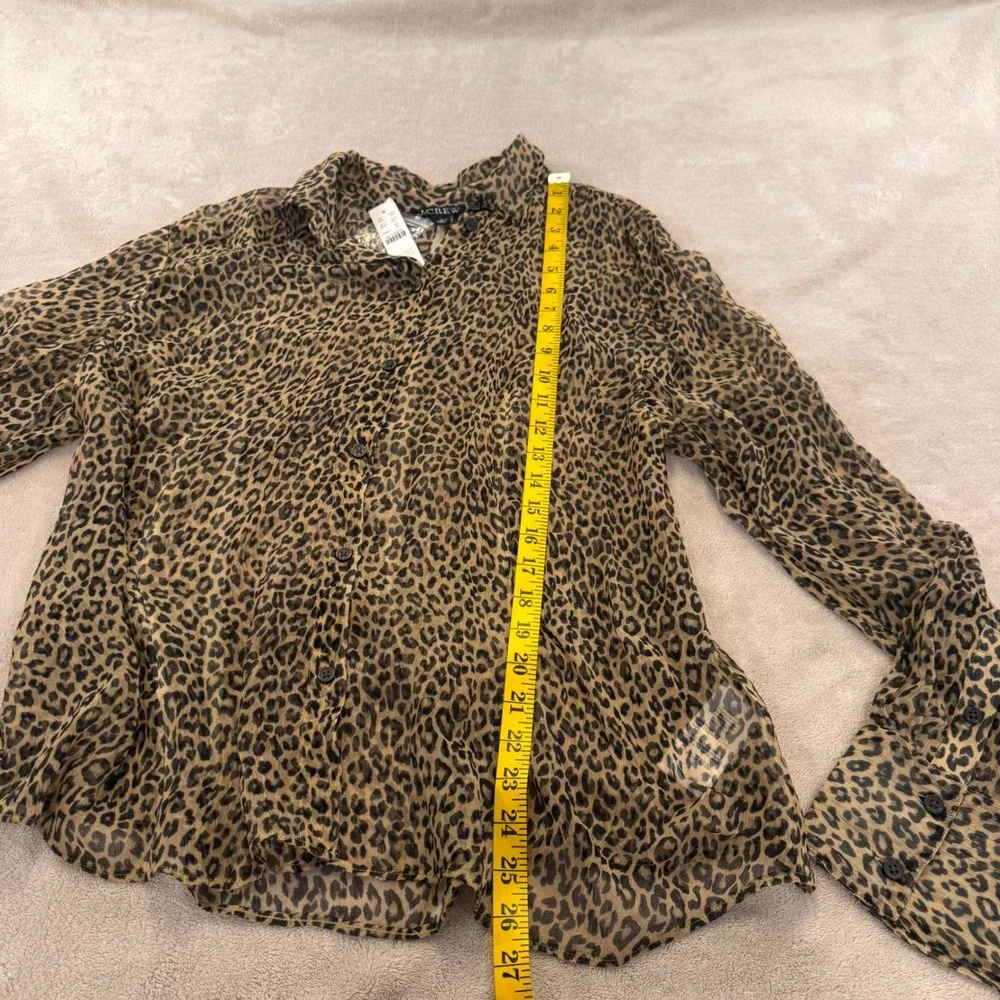 NWT J.Crew Leopard Cupro‎ Button Up Blouse Sheer Animal Print Top Women's 18